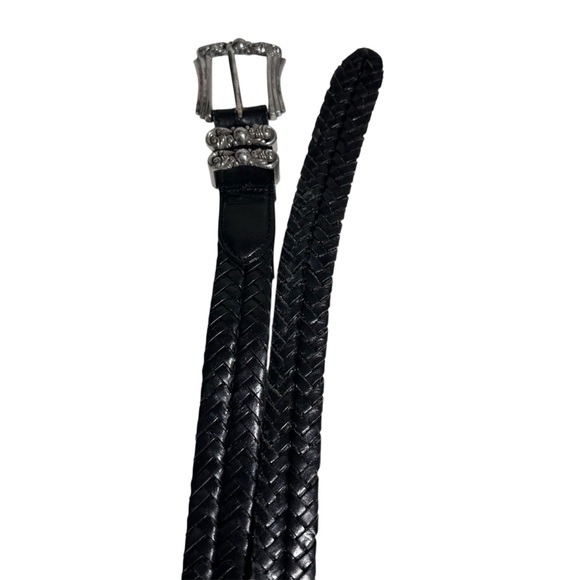 Brighton Black Leather Woven Belt with Decorative Silver Buckle main image 6